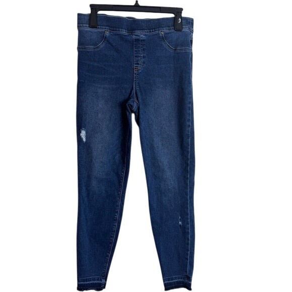 SPANX Denim - SPANX Jeans Womens Size L Blue Medium Wash Distressed High Rise Skinny